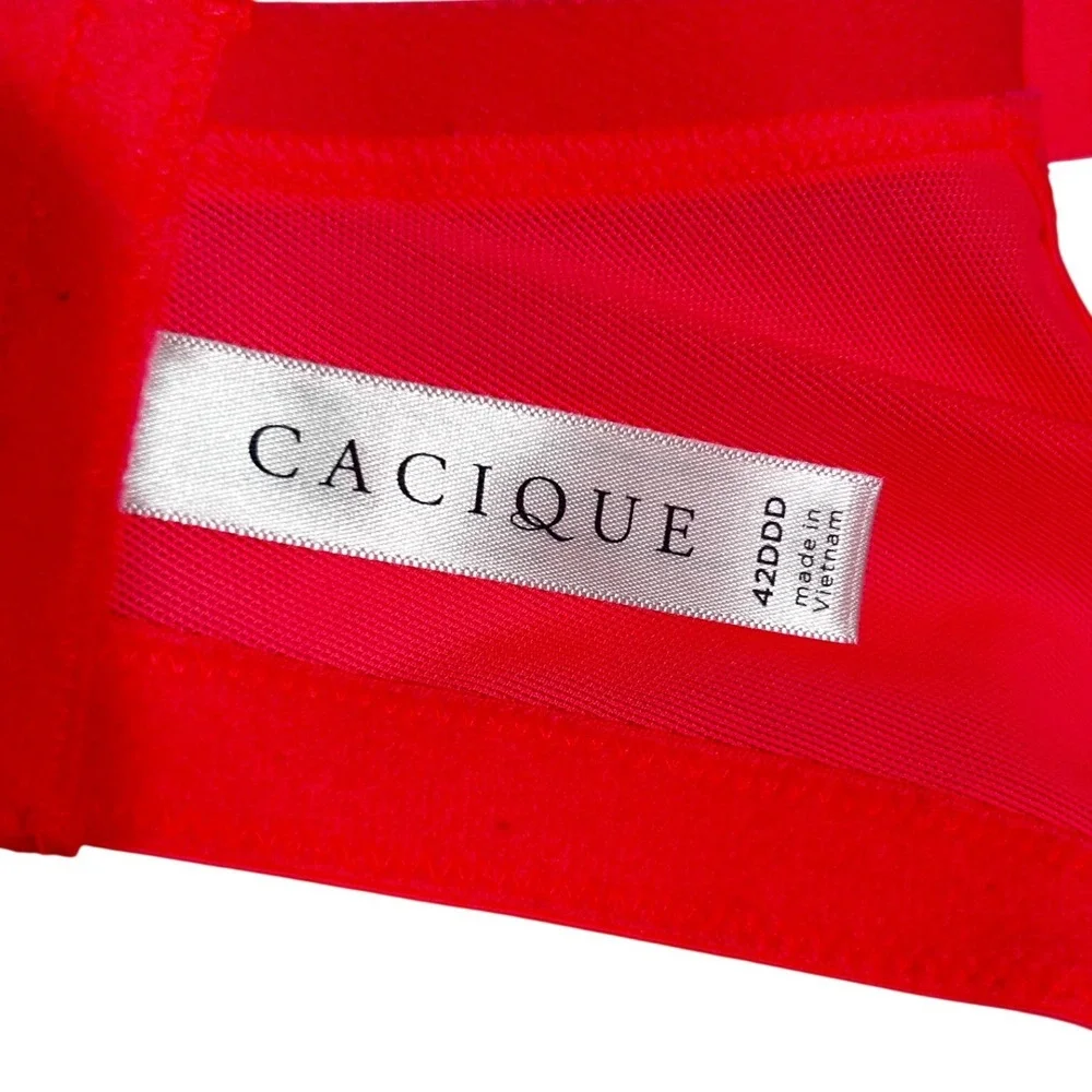 Cacique Unlined Balconette Bra 42DDD Neon Pink Lace Sheer Underwire Lingerie New